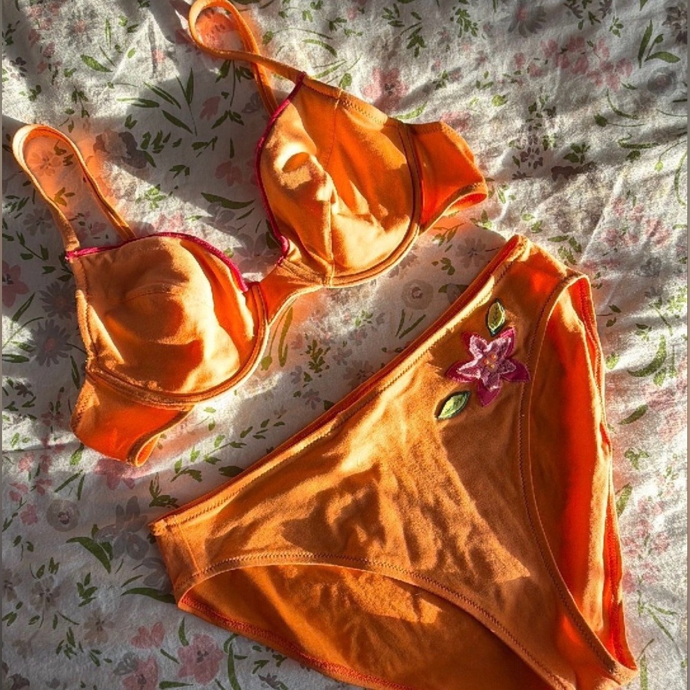 Y2K Orange Floral Embroidered Bikini